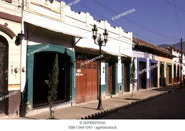 Stores in a row on a street, San Cristobal de las Casas, Mexico