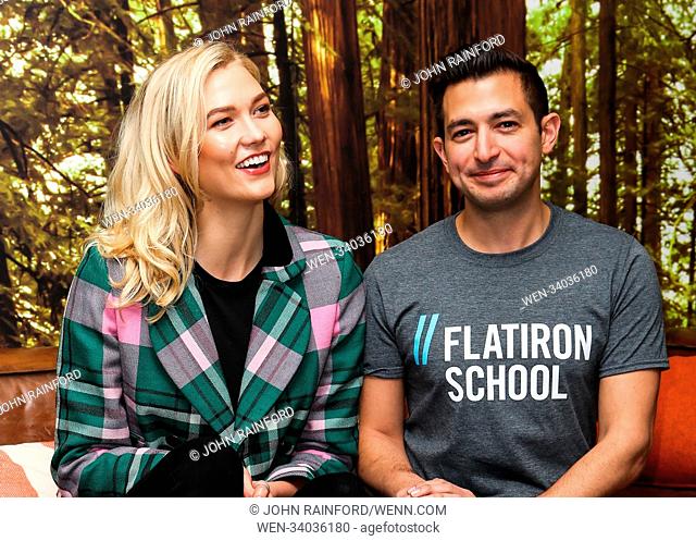 Karlie Kloss attends a photo call alongside Avi Flombaum, co-founder of the Flatiron School at WeWork Moorgate Featuring: Karlie Kloss
