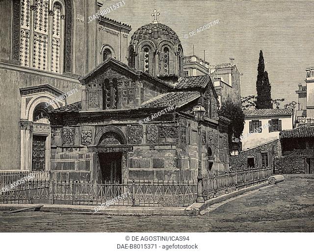 Panagia Gorgoepikoos church, Athens, Greece, engraving from a photograph by A Centelli, from L'Illustrazione Italiana, No 44, November 2, 1890