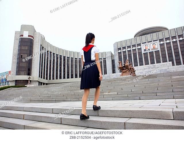 Pioneer Girl Going To Mangyongdae Schoolchildren's Palace, Pyongyang, North Korea