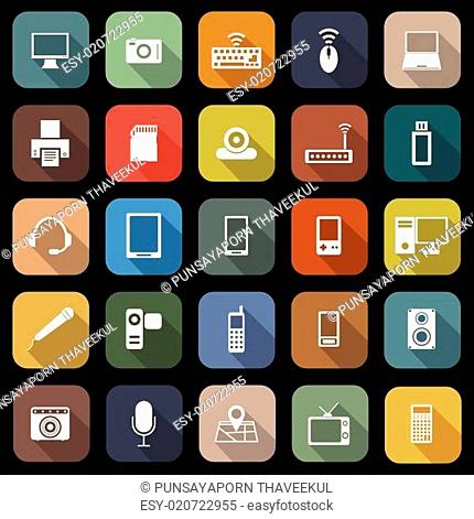 Gadget flat icons with long shadow