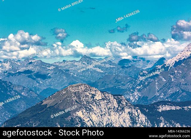 View from Monte Baldo to the Alps, Malcesine, Lake Garda, Italy, Europe