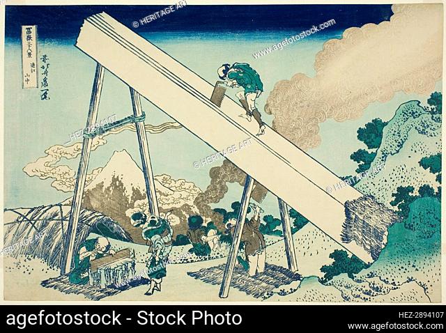 In the Mountains of Totomi Province (Totomi sanchu), from the series Thirty-six.., c. 1830/33. Creator: Hokusai