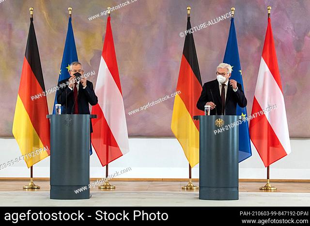 03 June 2021, Berlin: Federal President Frank-Walter Steinmeier (r) and Alexander Van der Bellen, Federal President of Austria