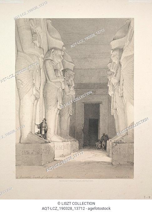 Egypt and Nubia: Volume I - No. 9, Excavated Temple of Gyrshe, Nubia, 1838. Louis Haghe (British, 1806-1885). Color lithograph
