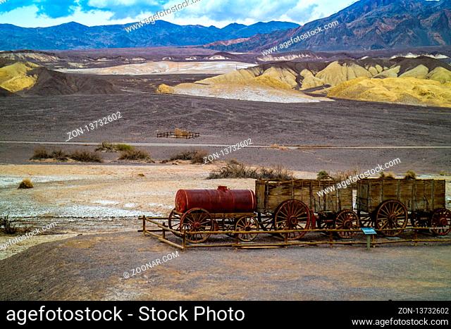 Death Valley National Park, CA, USA - March 9, 2018: A preserve wooden carriage along the preserve park