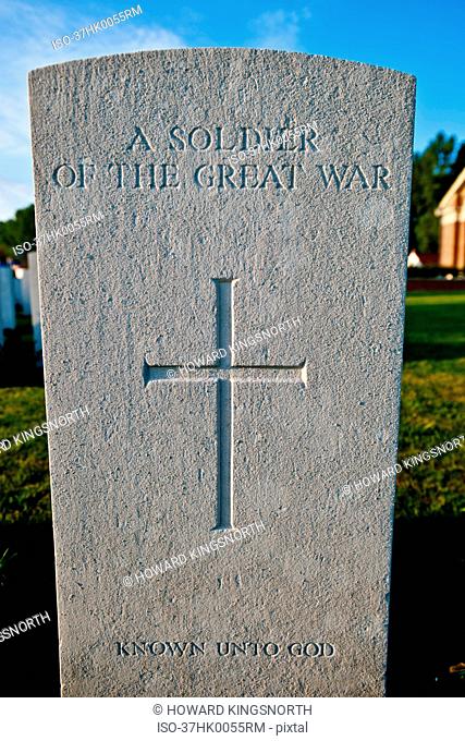 Close up of soldier's headstone