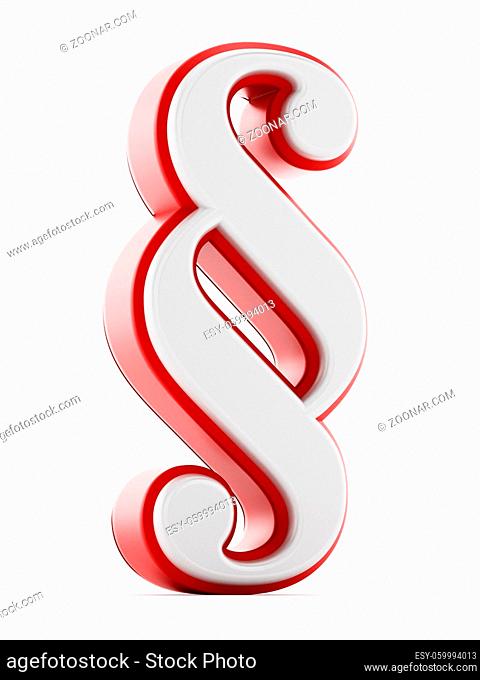 Red and white section sign isolated on white background. 3D illustration