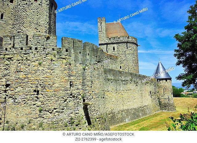The Fortified Citadel, XIIIth-XIXth centuries. Carcassonne city, Aude department, Languedoc-Roussillon region, France