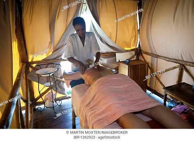 A woman is getting a massage, Karafuu Beach Hotel, Zanzibar, Tanzania, Africa