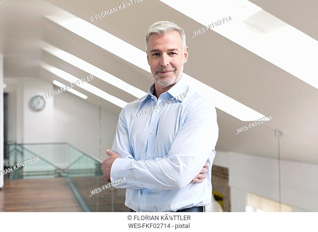 Successful businessman in his office, looking confident