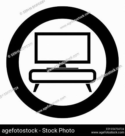 TV on the cupboard commode bedside table Home interior concept icon in circle round black color vector illustration flat style simple image