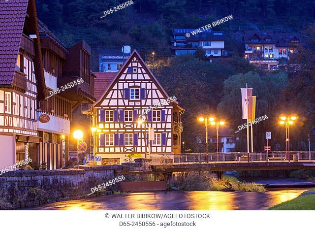 Germany, Baden-Wurttemburg, Black Forest, Schiltach, traditional building details, dawn