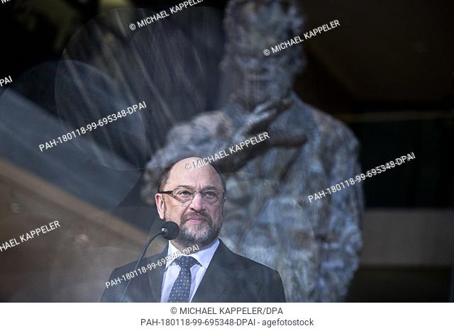 Martin Schulz, leader of the German Social Democratic Party, talks during a press conference at the SPD headquarters (Willy-Brandt-Haus) in Berlin, Germany