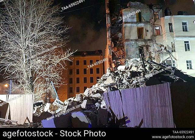 RUSSIA, ST PETERSBURG - DECEMBER 20, 2023: A view of a collapsed abandoned building. Video grab. Best quality available. St Petersburg Prosecutor's Office/TASS