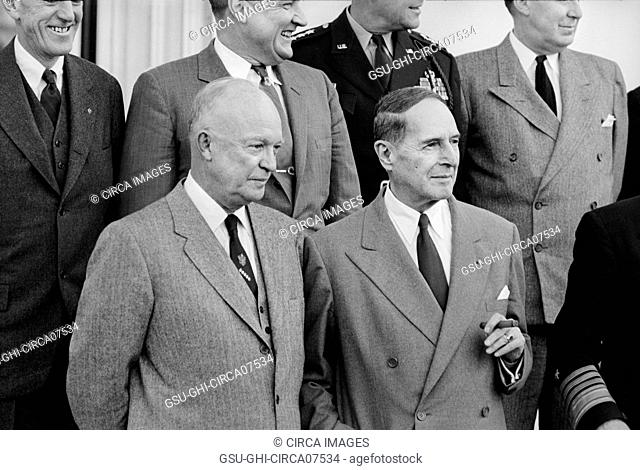 U.S. President Dwight Eisenhower with General Douglas MacArthur, Half-Length Portrait, Washington, D.C., USA, photograph by Thomas J. O'Halloran, 1956