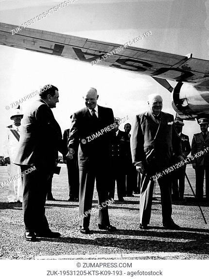 Dec. 5, 1953 - Washington D.C., USA - President EISENHOWER shakes hands with old war-time friend M. LANIEL on arrival to Washington in his plane the 'Columbine'