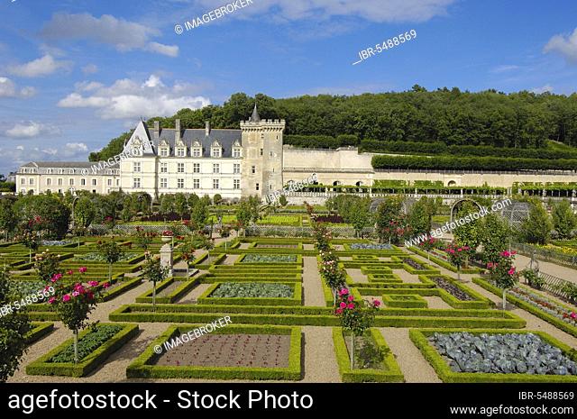 Villandry Castle and Castle Garden, Chateau de, Indre-et-Loire, Loire Valley, Centre, France, Europe