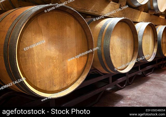 Cellar with barrels of wine. High quality photo