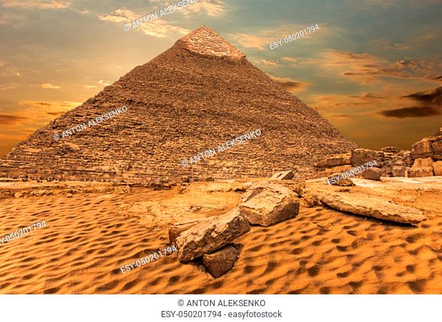 The Pyramid of Khafre, beautiful desert view in Giza, Egypt