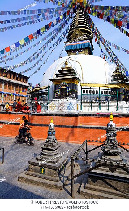 Stupa and prayer flags, Kathe simbhu, Kathmandu, Nepal