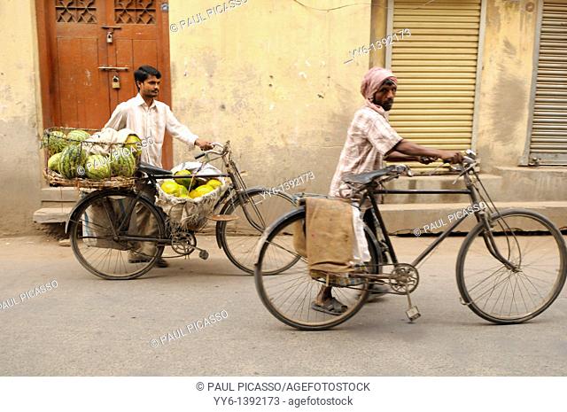nepalis men heading to morning market , the nepalis , life in kathmandu , kathmandu street life , Nepal