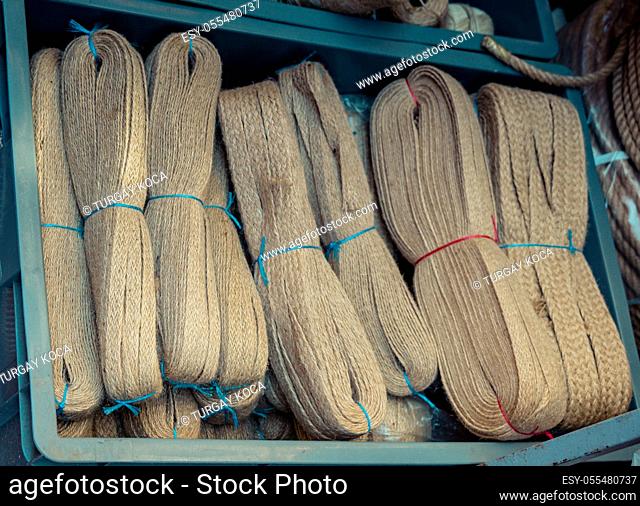 Bundle of rope in view in a market place