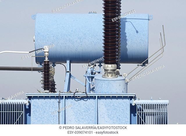 Closeup of an electrical substation elements, Zaragoza province, Aragon, Spain