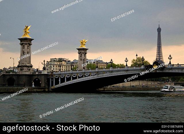Paris and the river Seine at sunset