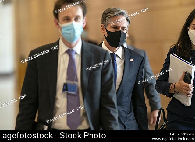 United States Secretary of State Antony Blinken arrives prior to meeting with members of Congress to brief them on about the situation in Afghanistan at the...
