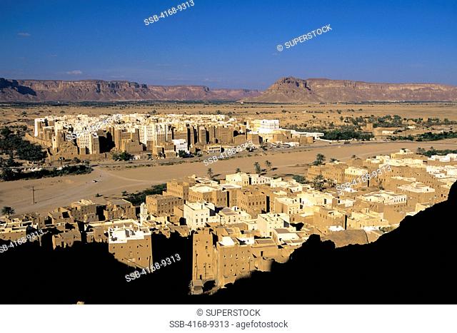 Yemen, Wadi Hadramawt, View Of Shibam From Hill, 'Manhattan Of The Desert', Old Town In Background