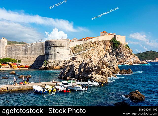 Beautiful Outer Fortress Walls of Dubrovnik Croatia Cityscape Detail European Vacation Destination Sightseeing