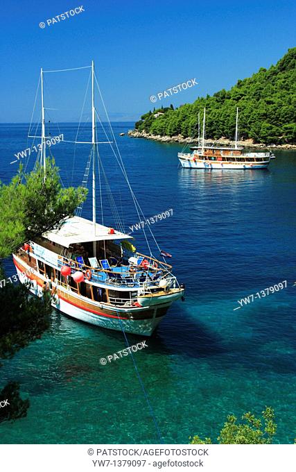 Cruise ships with tourists visiting spectacular bay in Zivogosce, Croatia
