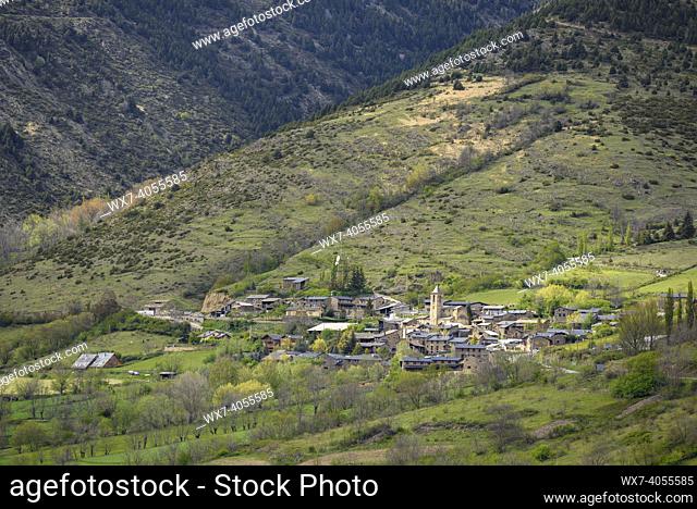 Village and valley of Meranges in spring (Cerdanya, Catalonia, Spain)