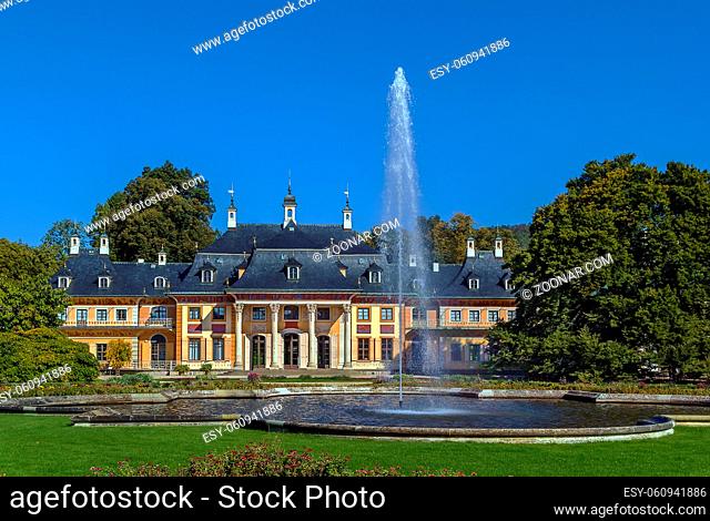 baroque palace Pillnitz is located near Dresden on the River Elbe, Saxony, Germany