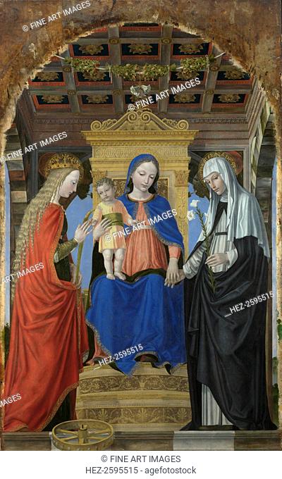 The Virgin and Child with Saint Catherine of Alexandria and Saint Catherine of Siena, c. 1490. Found in the collection of the National Gallery, London