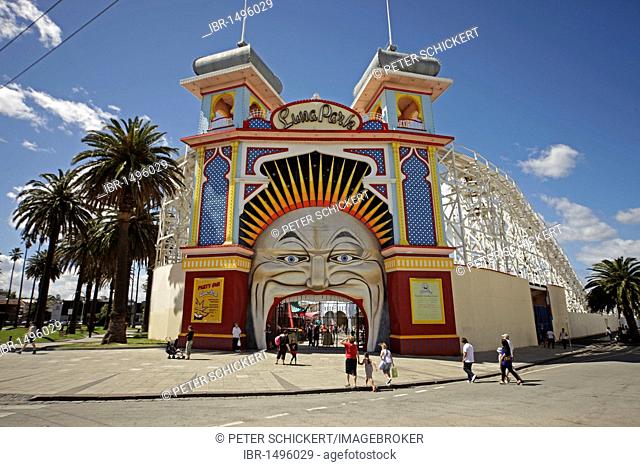 Entrance to the Luna Park amusement park in St. Kilda, Melbourne, Victoria, Australia