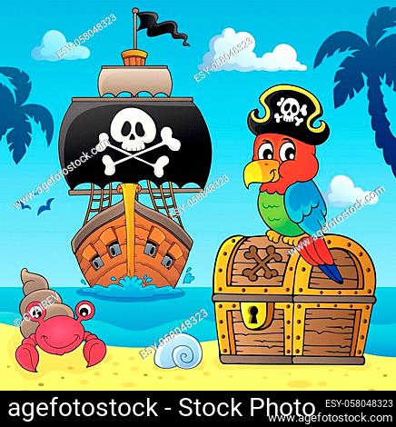 Pirate parrot on treasure chest topic 4 - eps10 vector illustration