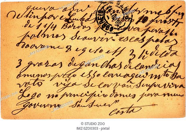 Vintage postcard with script writing, from Portugal