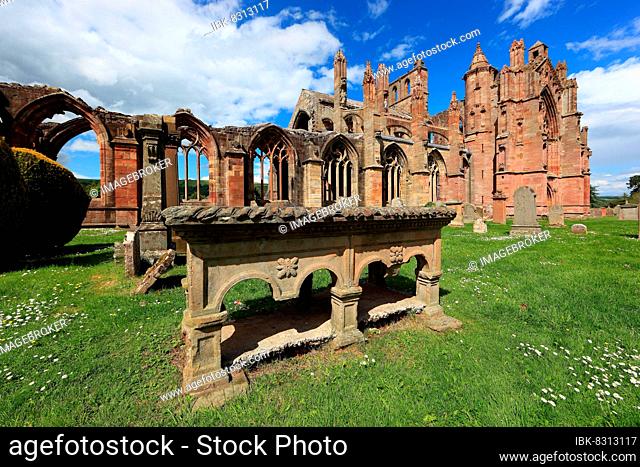 Melrose Abbey, Melrose Abbey, built c. 1136, tombs, Scotland, Great Britain