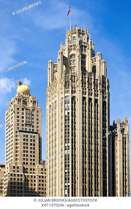 The Tribune tower and the famous skyline of Chicago