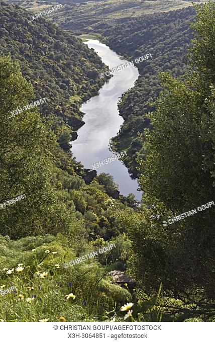 view over the Ardila River from the Noudar Castle, Noudar Nature Park, near Barrancos, Alentejo region, Portugal, southwertern Europe