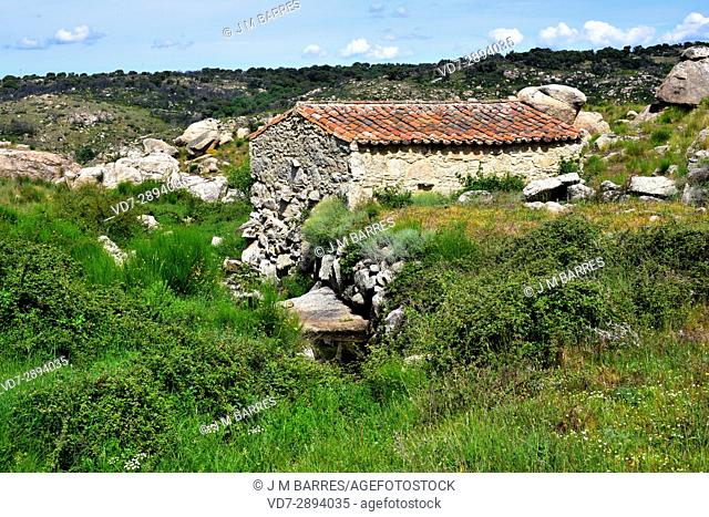 Popular architecture. Watermill (Molinos de la Ribera del Ponton) building with granite blocks. Villardiegua, Sayago, Zamora Province, Castilla-Leon, Spain