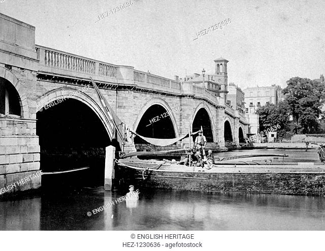 Richmond Bridge, Richmond, London, 1854-1914. Looking towards the Talbot Hotel. The bridge was built in Portland stone by James Paine and Kenton Couse in 1774-7