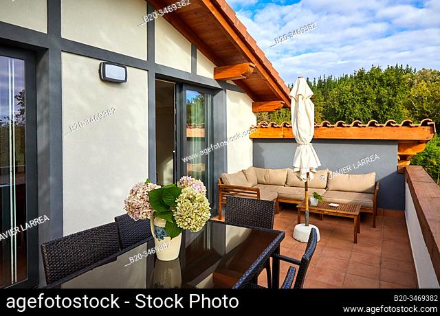 Terrace, Apartment in rural house, Deba, Gipuzkoa, Basque Country, Spain, Europe