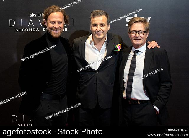 Italian director Jan Maria Michelini, producer and CEO Lux Vide Luca Bernabei and British director Nick Hurran on the red carpet for the premiere of the second...