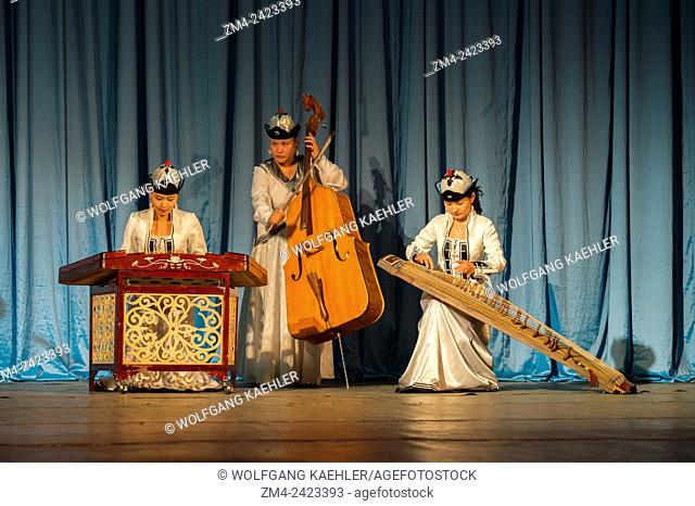 Traditional music performance with (from left) yoochin (a dulcimer similar to the Chinese yangqin), ikh khuur (bass morin khuur)