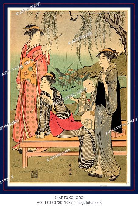 Yanagi no niwa, Willow garden., Katsukawa, Shuncho, active 1783-1821, artist, [1790, printed later], 1 print : woodcut, color