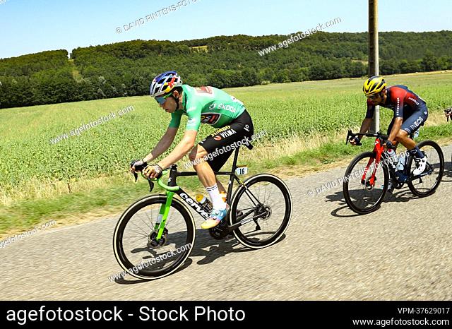 Belgian Wout Van Aert of Team Jumbo-Visma pictured in action during stage sixteen of the Tour de France cycling race, from Carcassonne to Foix (179km), France