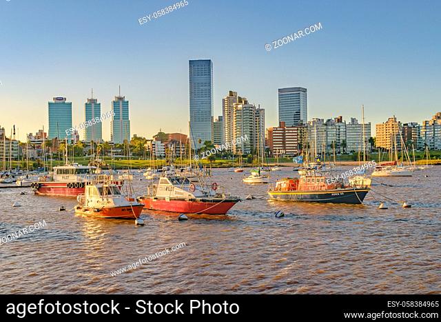 MONTEVIDEO, URUGUAY, FEBRUARY - 2016 - Cityscape day scene view at small port in Montevideo city, Uruguay